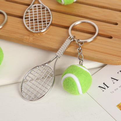#C00005 Tennis & Badminton Keychain Charms – Mini Racket with Ball or Shuttlecock Sports Accessory Gift for Players & Fans