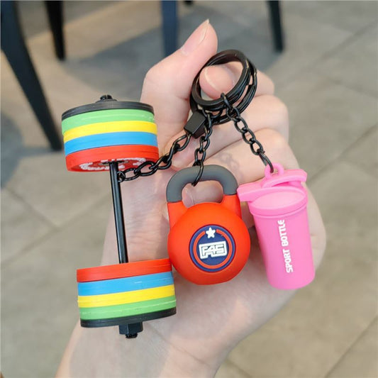 #C00008 Fitness Gym Keychain Charm Set – Colorful Dumbbell, Kettlebell & Sport Bottle Accessories for Workout Lovers