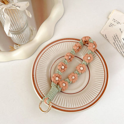 #L00016 Retro Beaded Flower Phone Lanyard – Handmade Cotton Wrist Strap