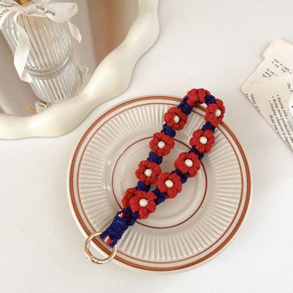#L00016 Retro Beaded Flower Phone Lanyard – Handmade Cotton Wrist Strap