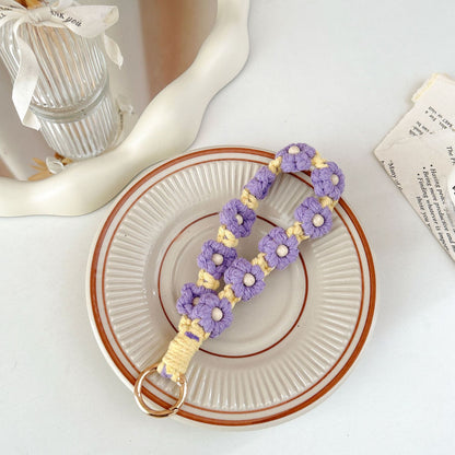 #L00016 Retro Beaded Flower Phone Lanyard – Handmade Cotton Wrist Strap