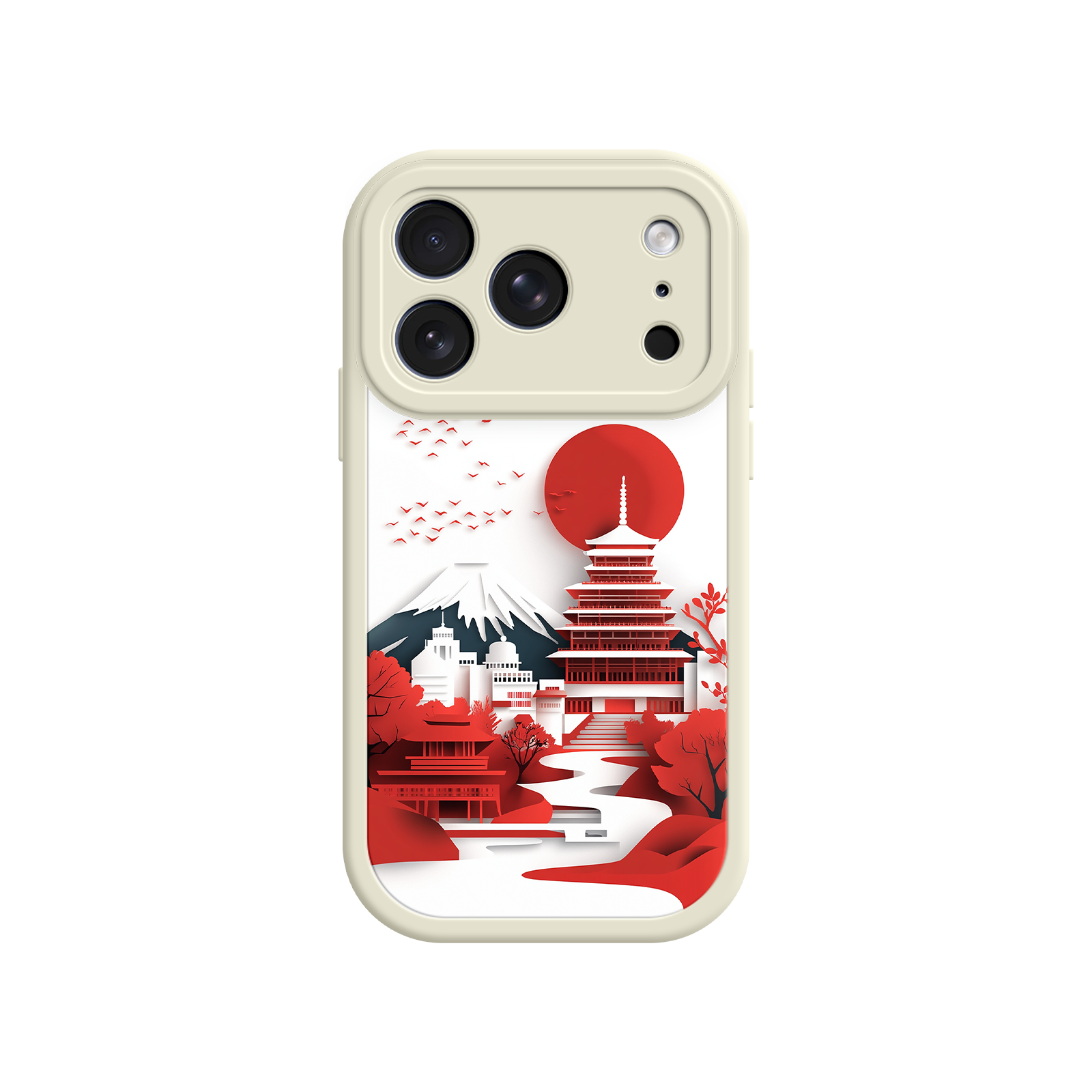 Japanese Cultural Landscape Phone Case - Paper-Cut Fuji & Pagoda - For iPhone