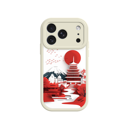 Japanese Cultural Landscape Phone Case - Paper-Cut Fuji & Pagoda - For iPhone
