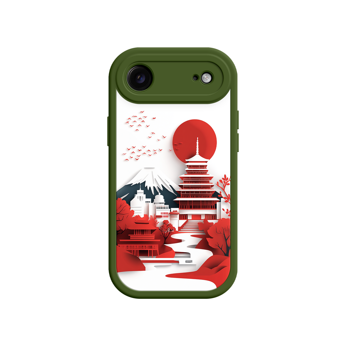  Pink Edge Japanese Art Phone Case - Fuji, Pagoda, Birds - Durable for iPhone