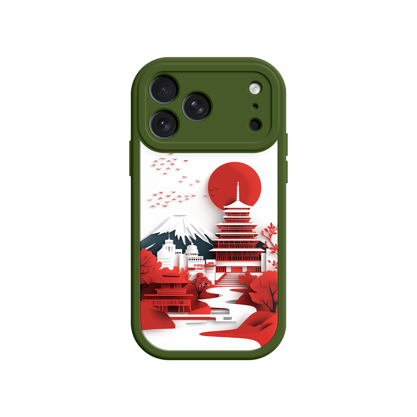Japanese Red Sun Pagoda Phone Case - Unique Paper Art - Protective for iPhone 