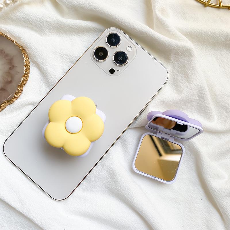 Flower Makeup Mirror PopSockets Portable Airbag Glitter phone PopGrip, adjustable cellphone stand, retractable smartphone holder, phone mount support, Folding Kickstand, handheld accessories