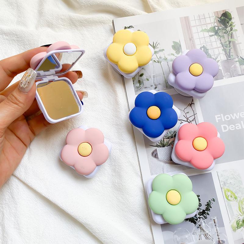 Flower Makeup Mirror PopSockets Portable Airbag Glitter phone PopGrip, adjustable cellphone stand, retractable smartphone holder, phone mount support, Folding Kickstand, handheld accessories