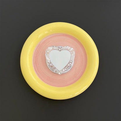 #S0026 Factory Wholesale Magnetic Makeup Mirror Heart PopSockets Glitter phone PopGrip, adjustable cellphone stand, retractable smartphone holder, phone mount support, Folding Kickstand, handheld accessories
