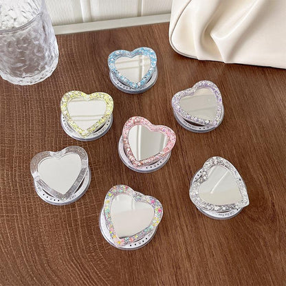 #S0026 Factory Wholesale Magnetic Makeup Mirror Heart PopSockets Glitter phone PopGrip, adjustable cellphone stand, retractable smartphone holder, phone mount support, Folding Kickstand, handheld accessories