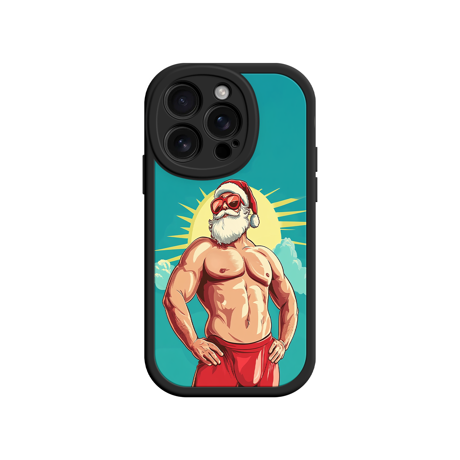 Festive phone case with strong Santa cartoon