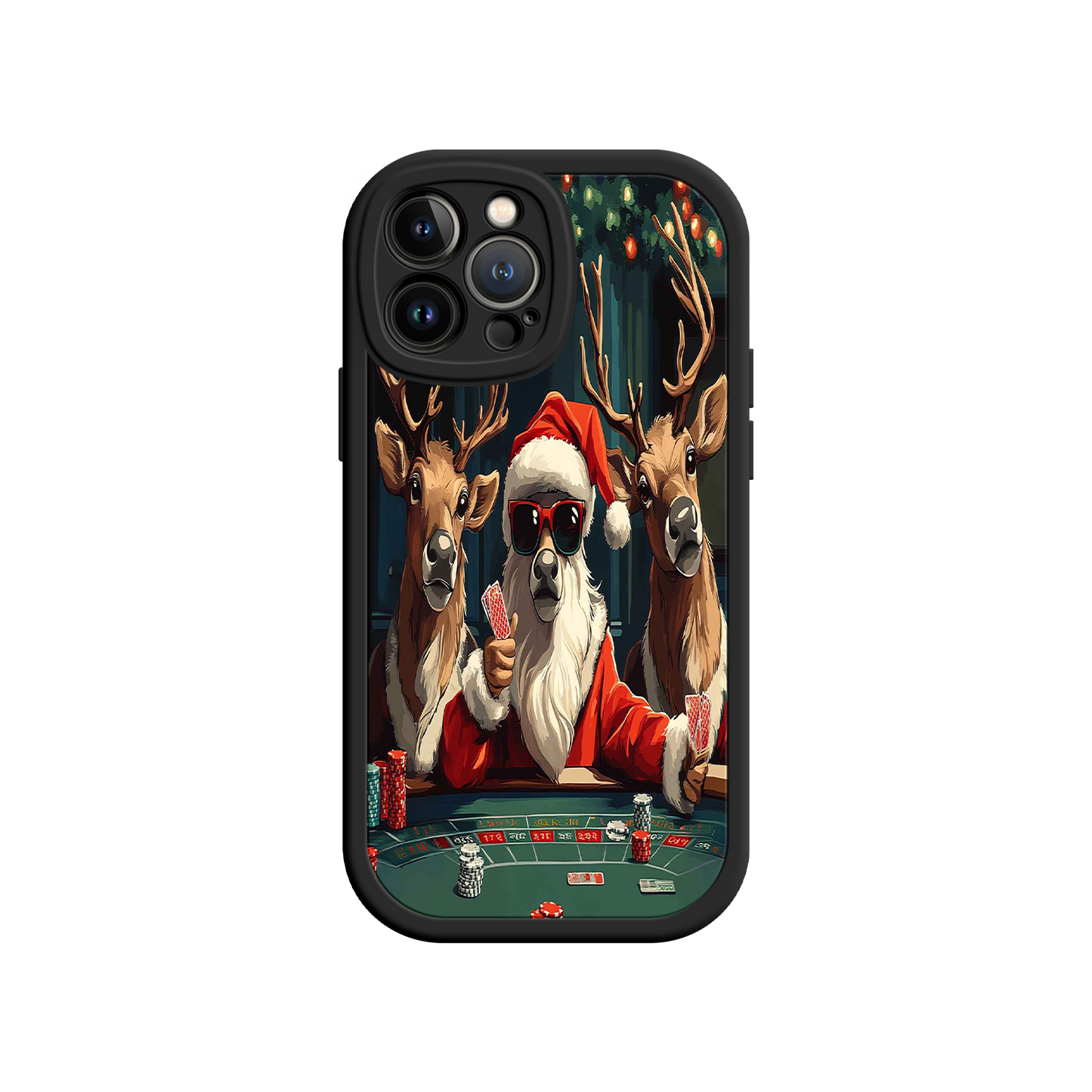 #MC0039 Factory Wholesale Santa Claus Poker iPhone 17 Case – Funny Christmas Design, Holiday Pet Humor, Reindeer Game Night