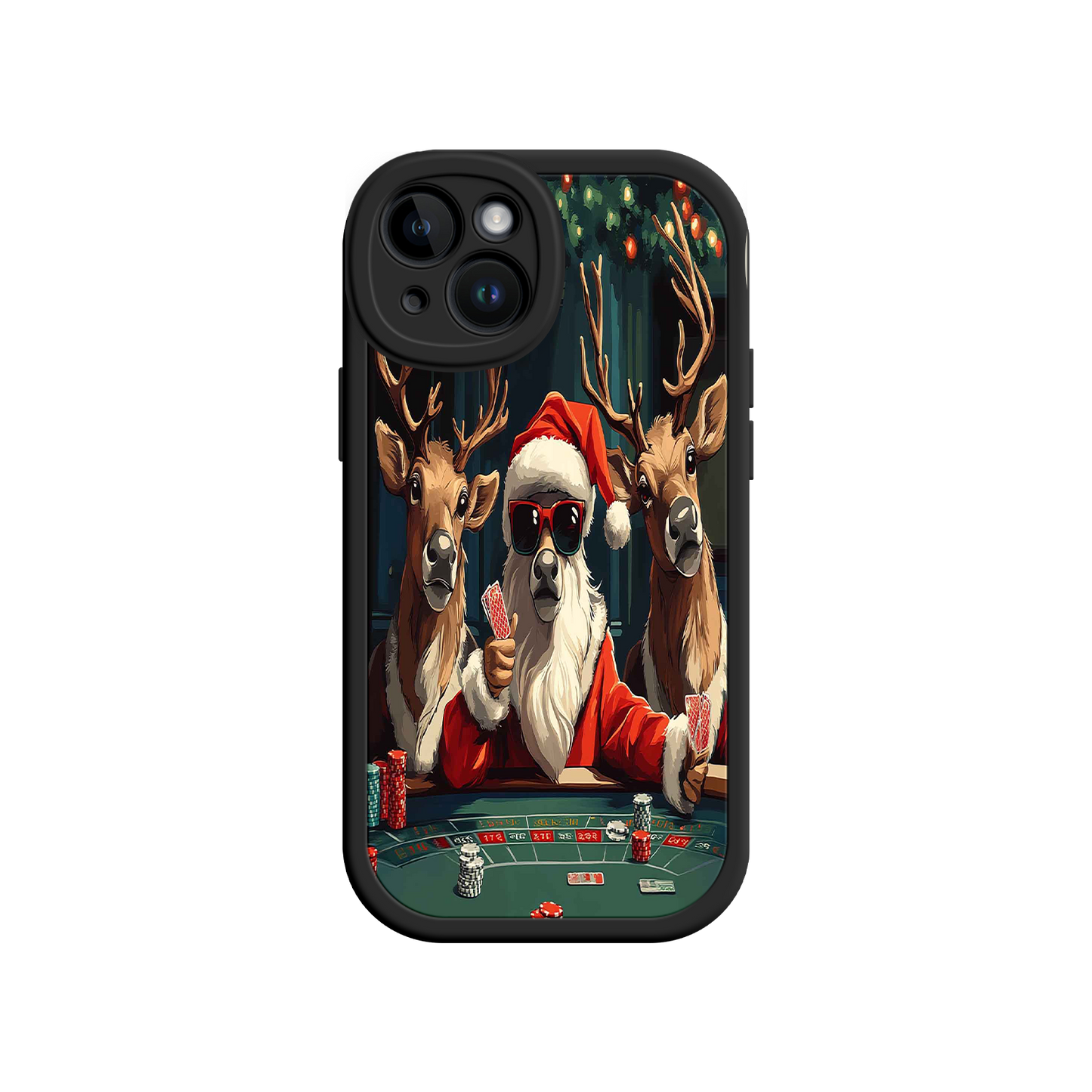 #MC0039 Factory Wholesale Santa Claus Poker iPhone 17 Case – Funny Christmas Design, Holiday Pet Humor, Reindeer Game Night