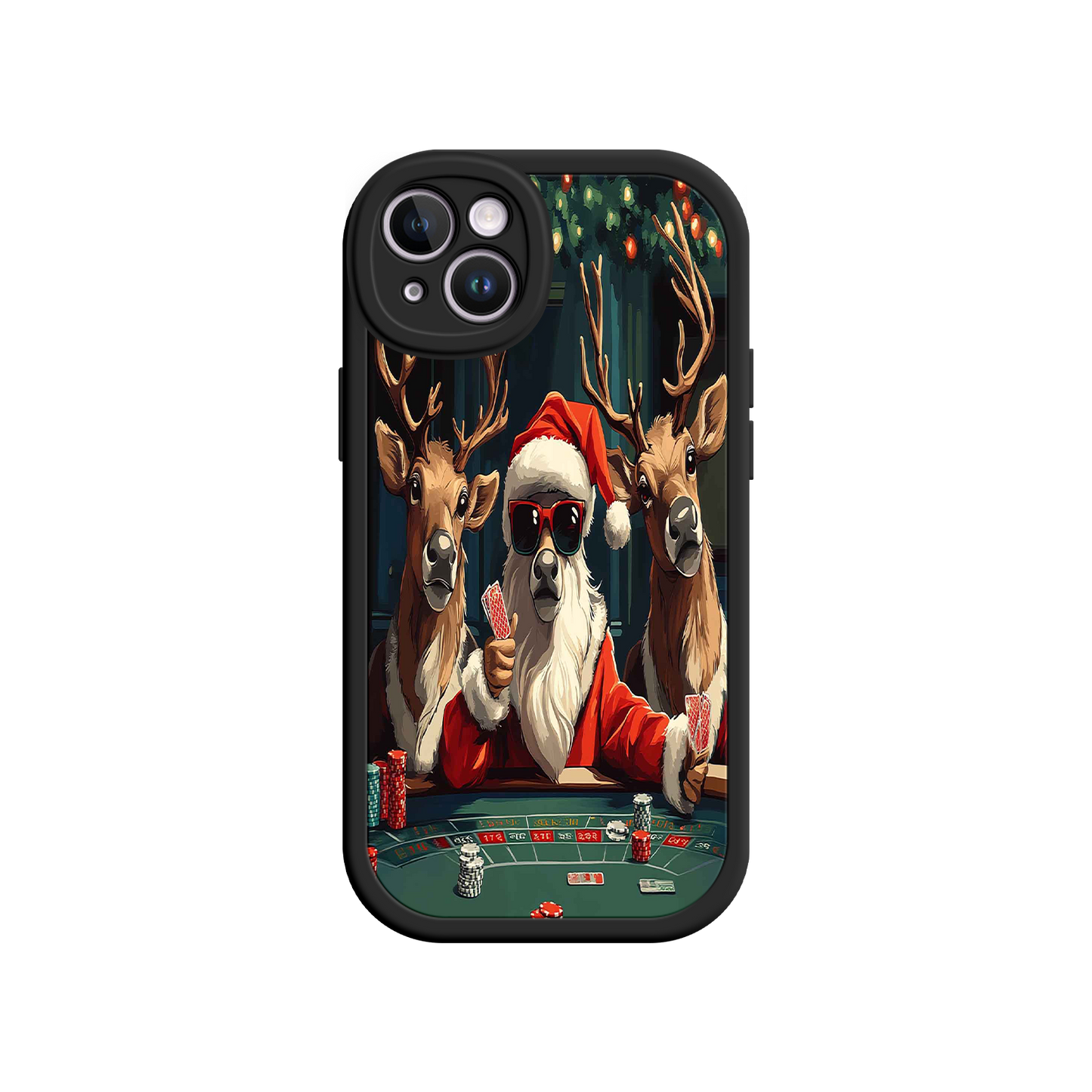 #MC0039 Factory Wholesale Santa Claus Poker iPhone 17 Case – Funny Christmas Design, Holiday Pet Humor, Reindeer Game Night