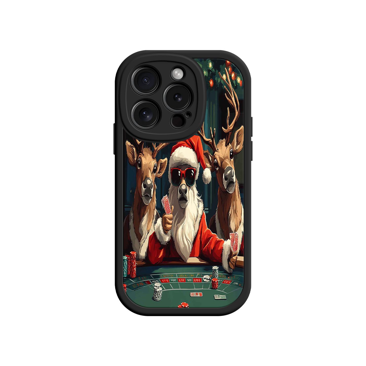 #MC0039 Factory Wholesale Santa Claus Poker iPhone 17 Case – Funny Christmas Design, Holiday Pet Humor, Reindeer Game Night