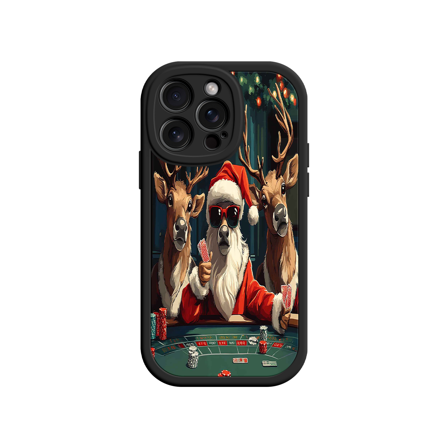 #MC0039 Factory Wholesale Santa Claus Poker iPhone 17 Case – Funny Christmas Design, Holiday Pet Humor, Reindeer Game Night