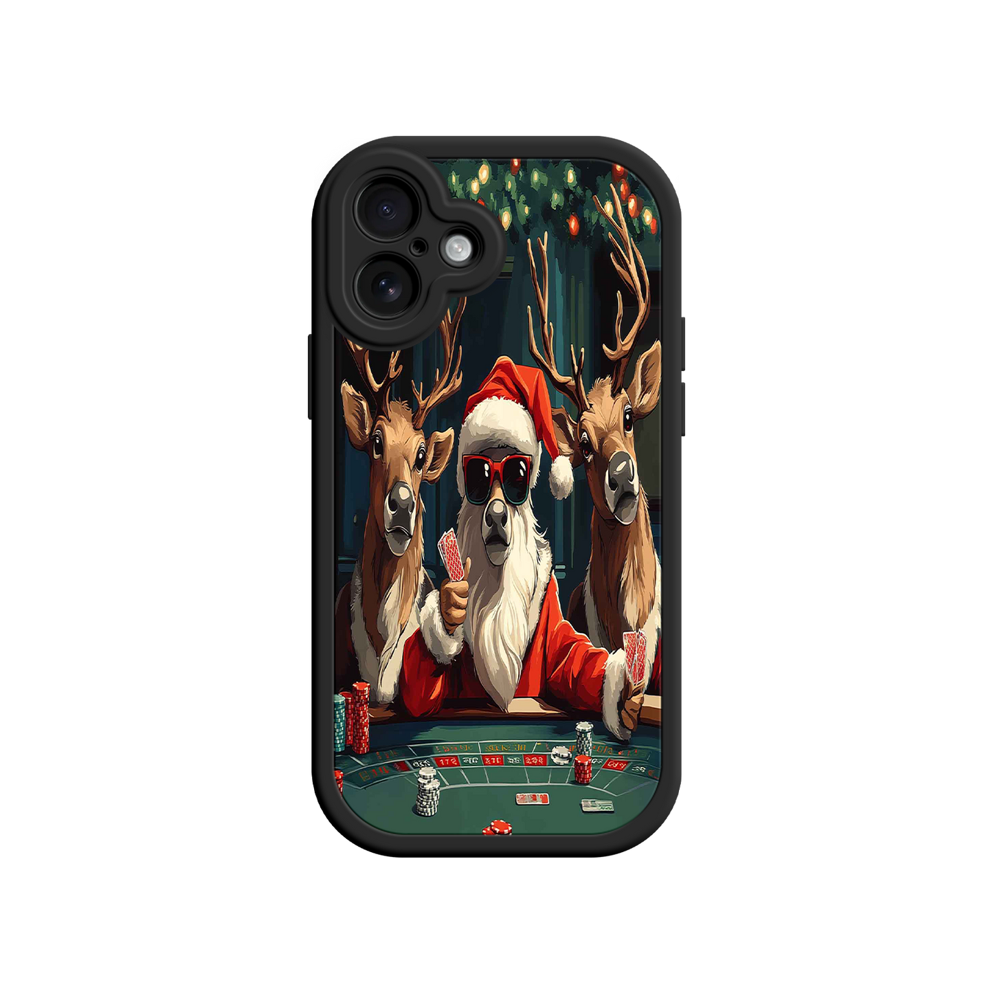 #MC0039 Factory Wholesale Santa Claus Poker iPhone 17 Case – Funny Christmas Design, Holiday Pet Humor, Reindeer Game Night