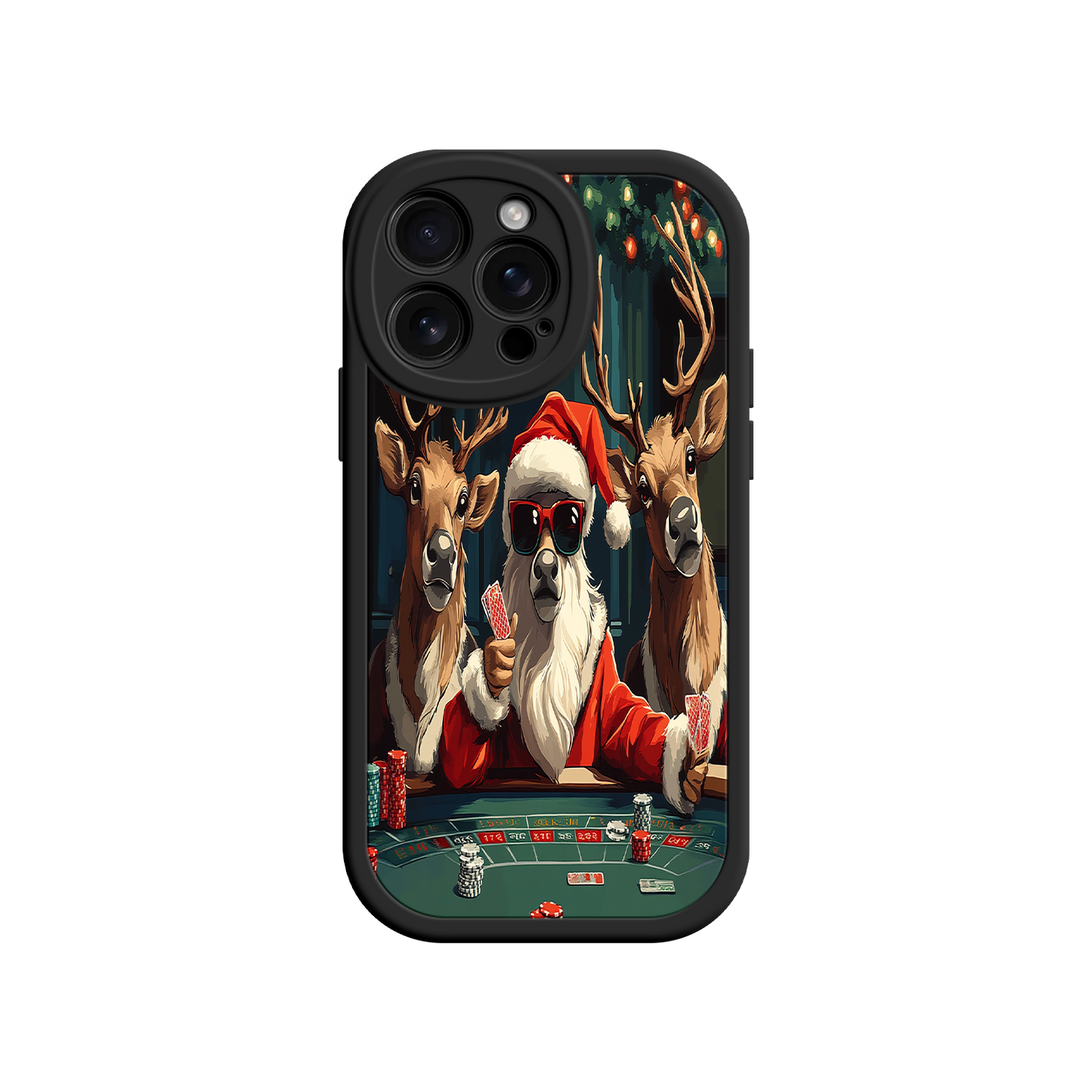 #MC0039 Factory Wholesale Santa Claus Poker iPhone 17 Case – Funny Christmas Design, Holiday Pet Humor, Reindeer Game Night