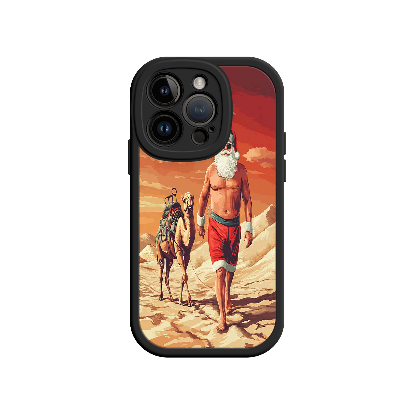 #MC0028 Factory Wholesale Desert Santa iPhone 17 Case – Funny Christmas Design, Muscular Santa & Camel, Holiday Heat Vibes