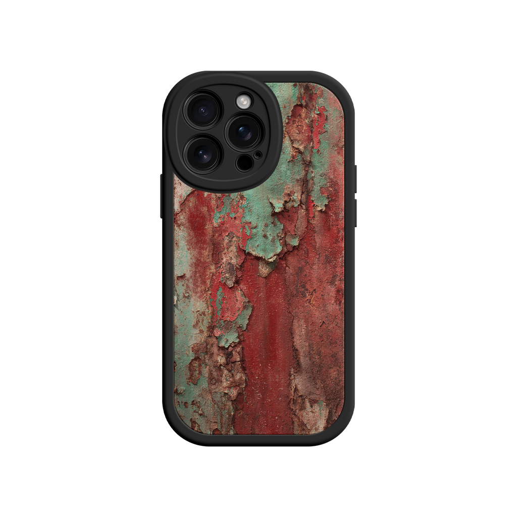 Vintage-style phone case with rust and patina finish
