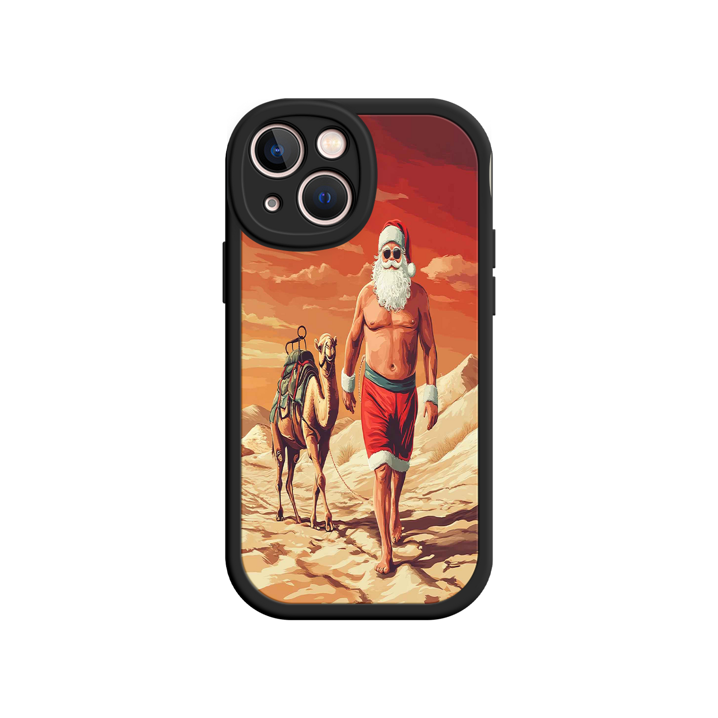 #MC0028 Factory Wholesale Desert Santa iPhone 17 Case – Funny Christmas Design, Muscular Santa & Camel, Holiday Heat Vibes