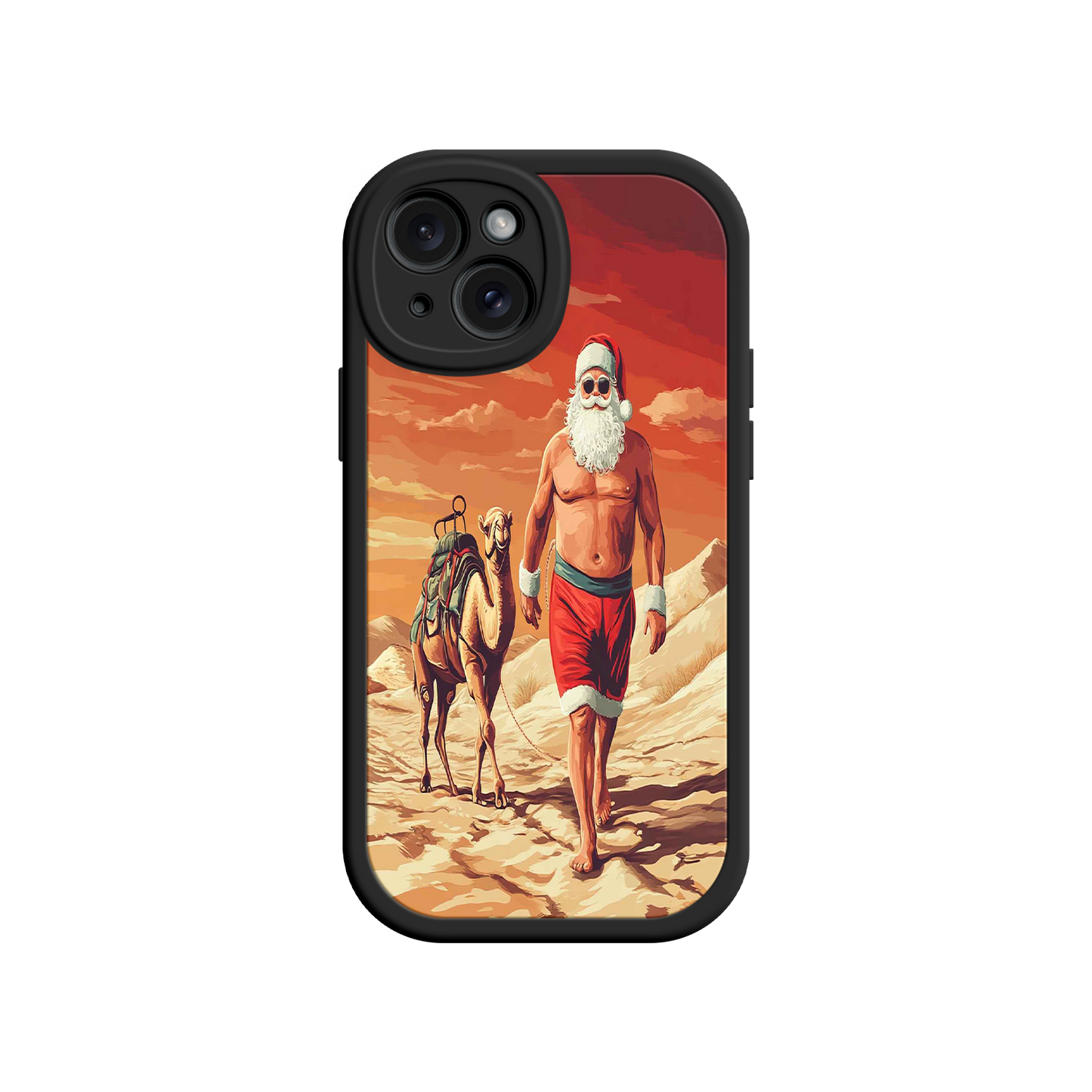 #MC0028 Factory Wholesale Desert Santa iPhone 17 Case – Funny Christmas Design, Muscular Santa & Camel, Holiday Heat Vibes