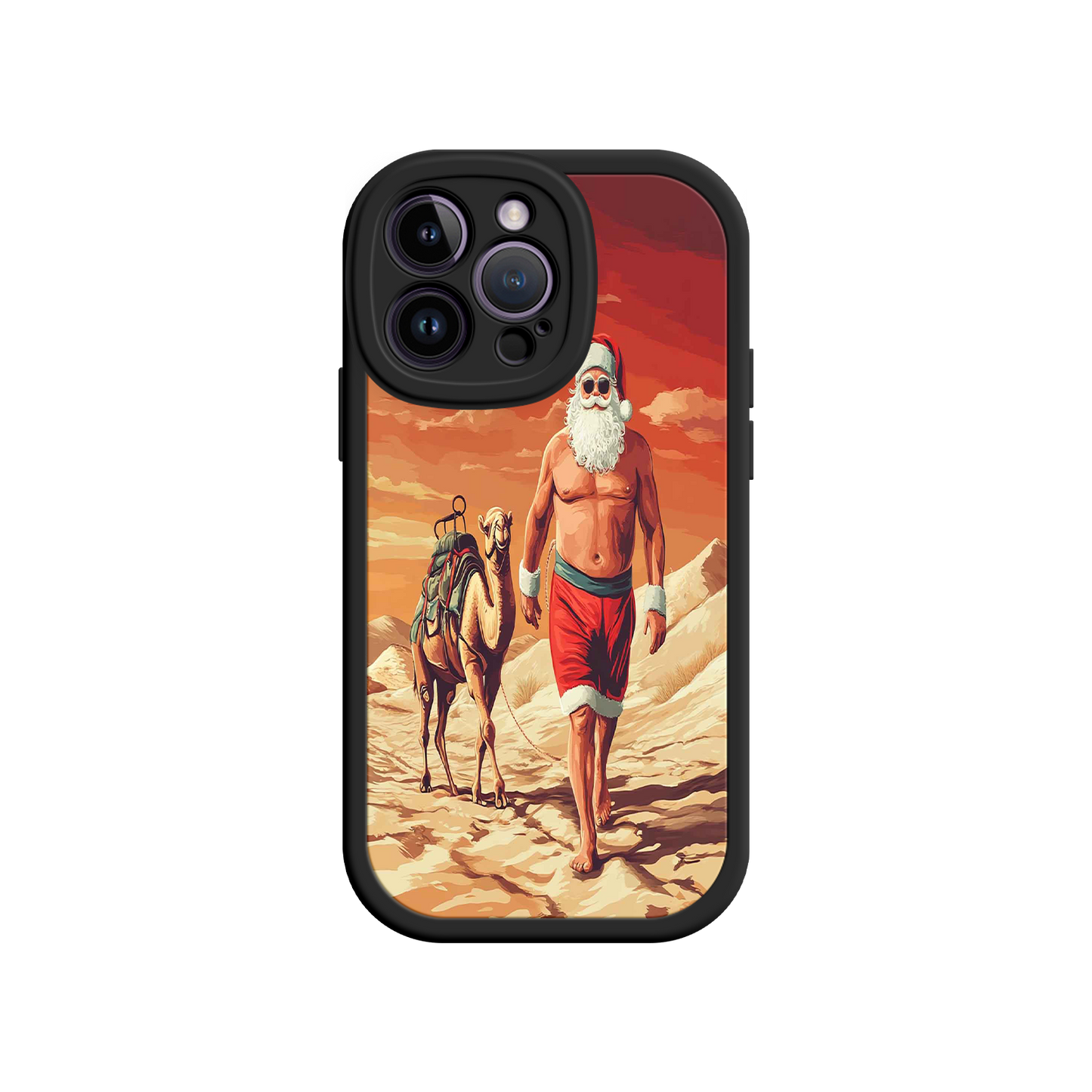 #MC0028 Factory Wholesale Desert Santa iPhone 17 Case – Funny Christmas Design, Muscular Santa & Camel, Holiday Heat Vibes