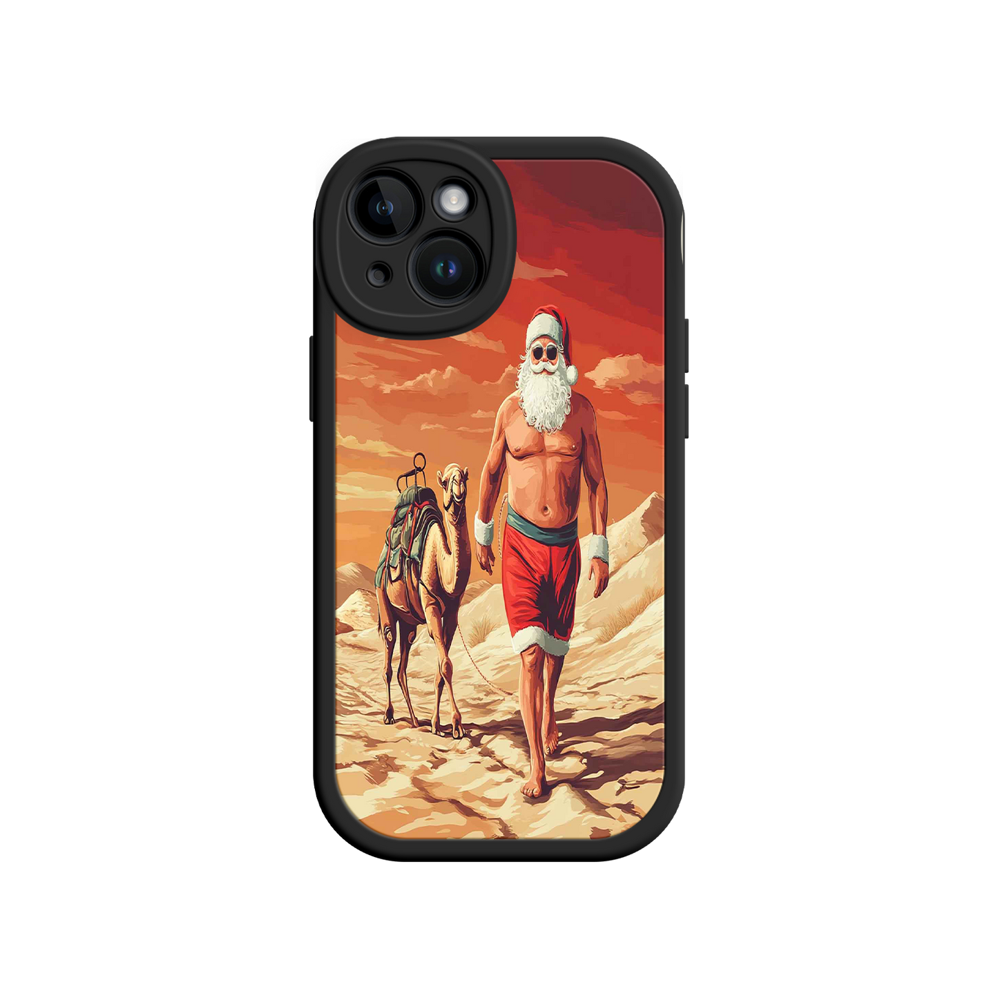 #MC0028 Factory Wholesale Desert Santa iPhone 17 Case – Funny Christmas Design, Muscular Santa & Camel, Holiday Heat Vibes