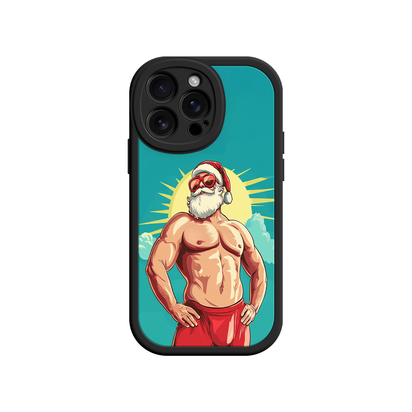 Muscle Santa phone case with red pants and hat