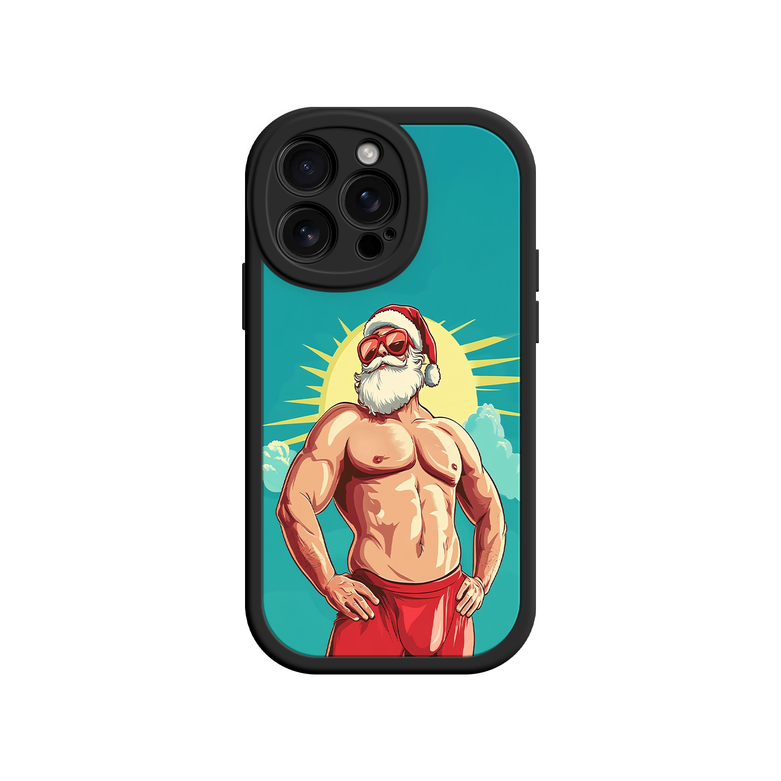 Muscle Santa phone case with red pants and hat