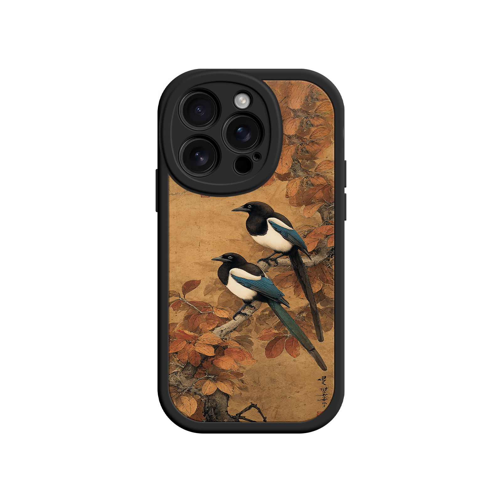 Magpie phone case with East Asian symbolism