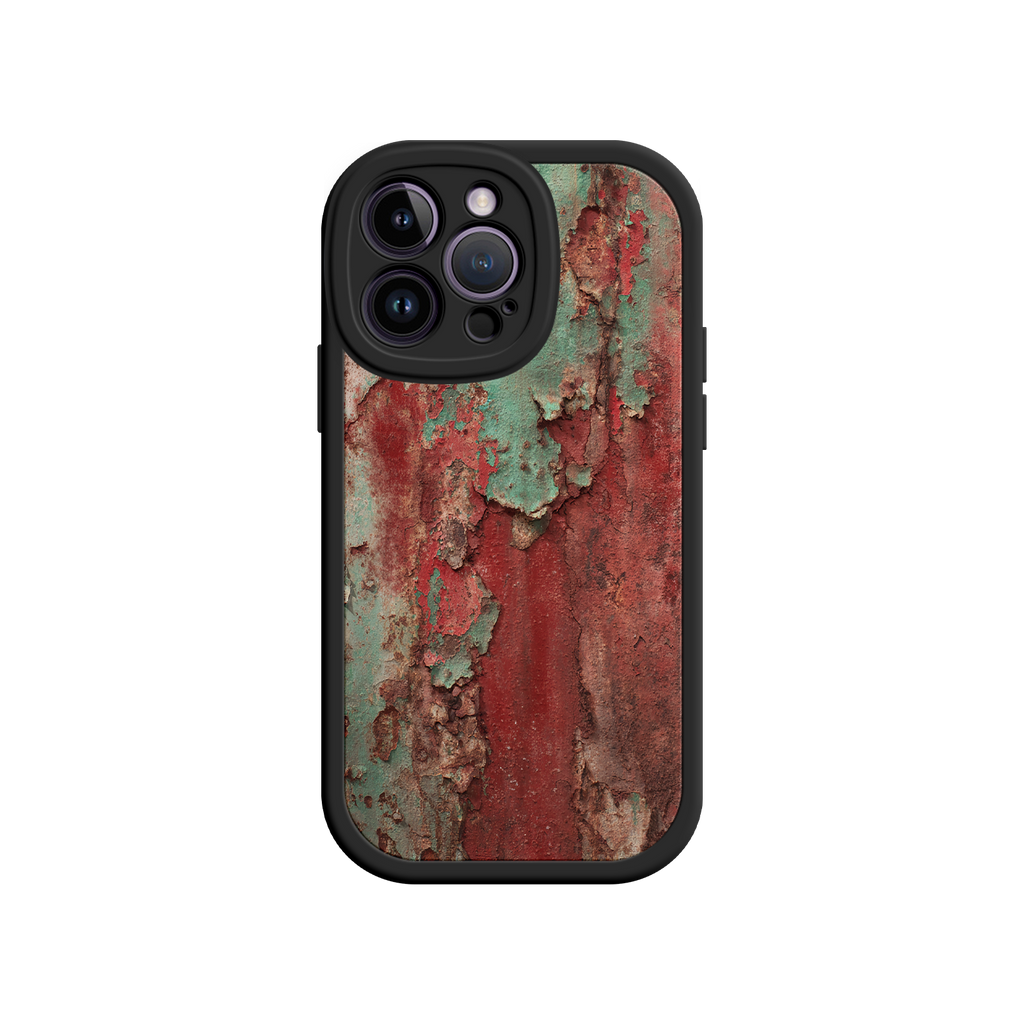 Artistic phone case with weathered paint and rust details