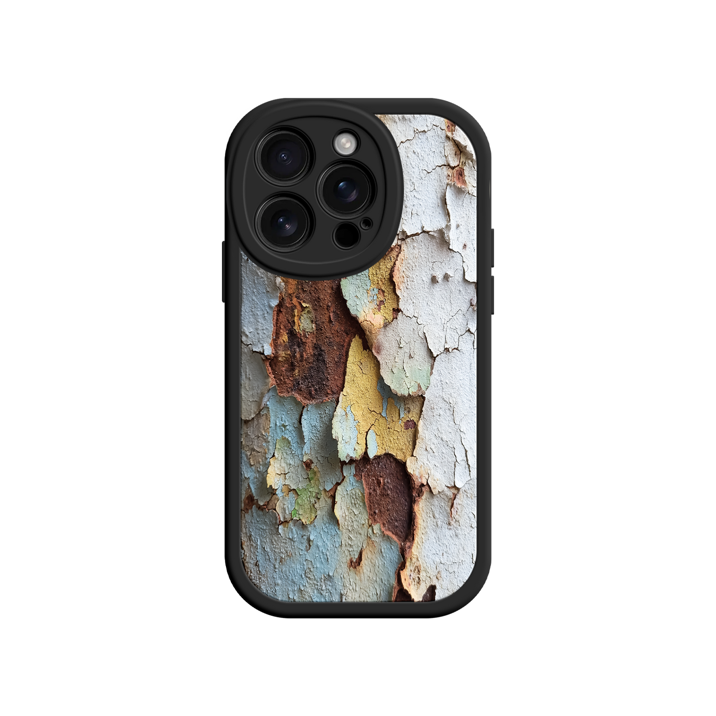 Phone case with abstract peeling paint artwork