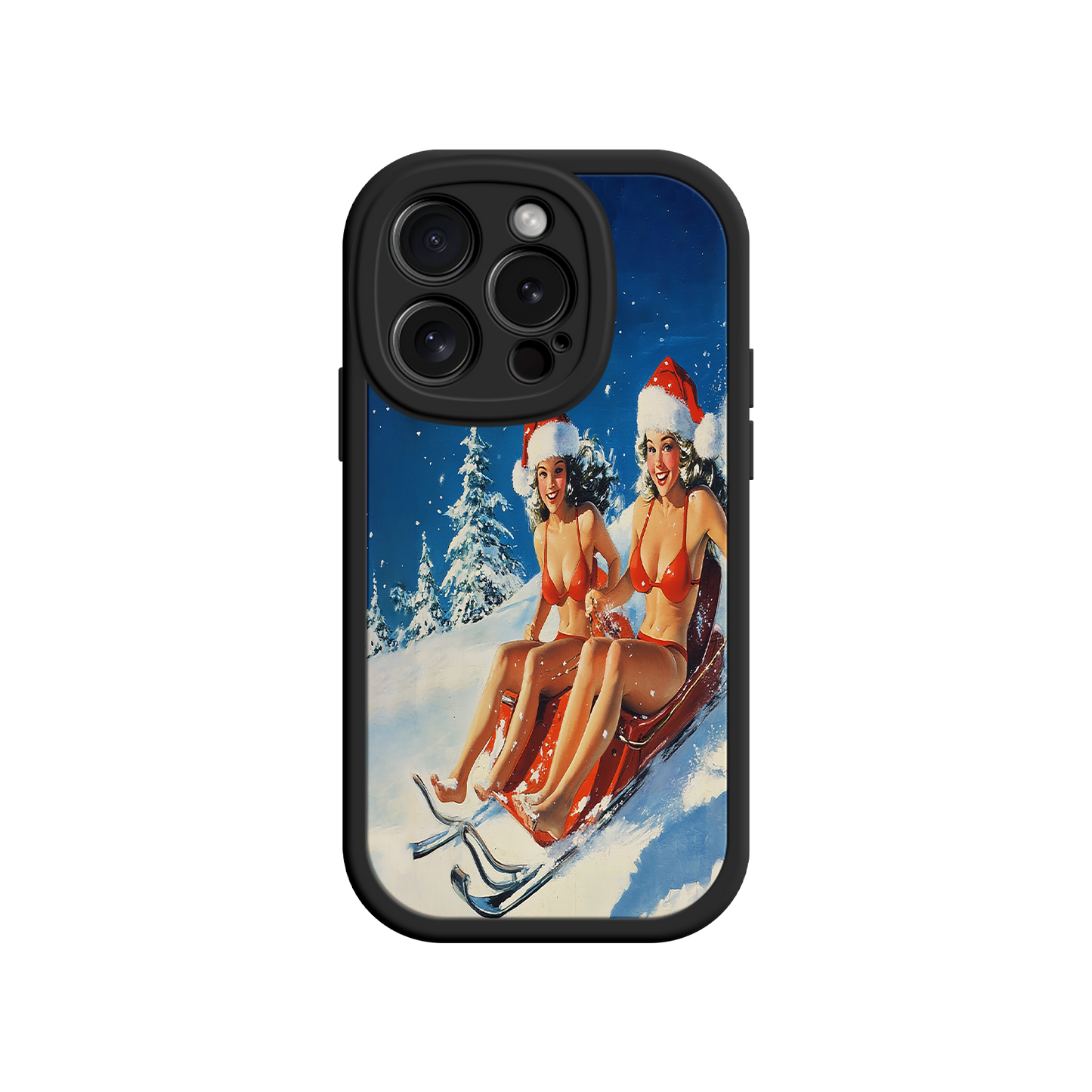#MC0027 Factory Wholesale Santa Bikini Sled iPhone 17 Case – Funny Christmas Design, Sexy Holiday Vibes, Winter Wonderland Art