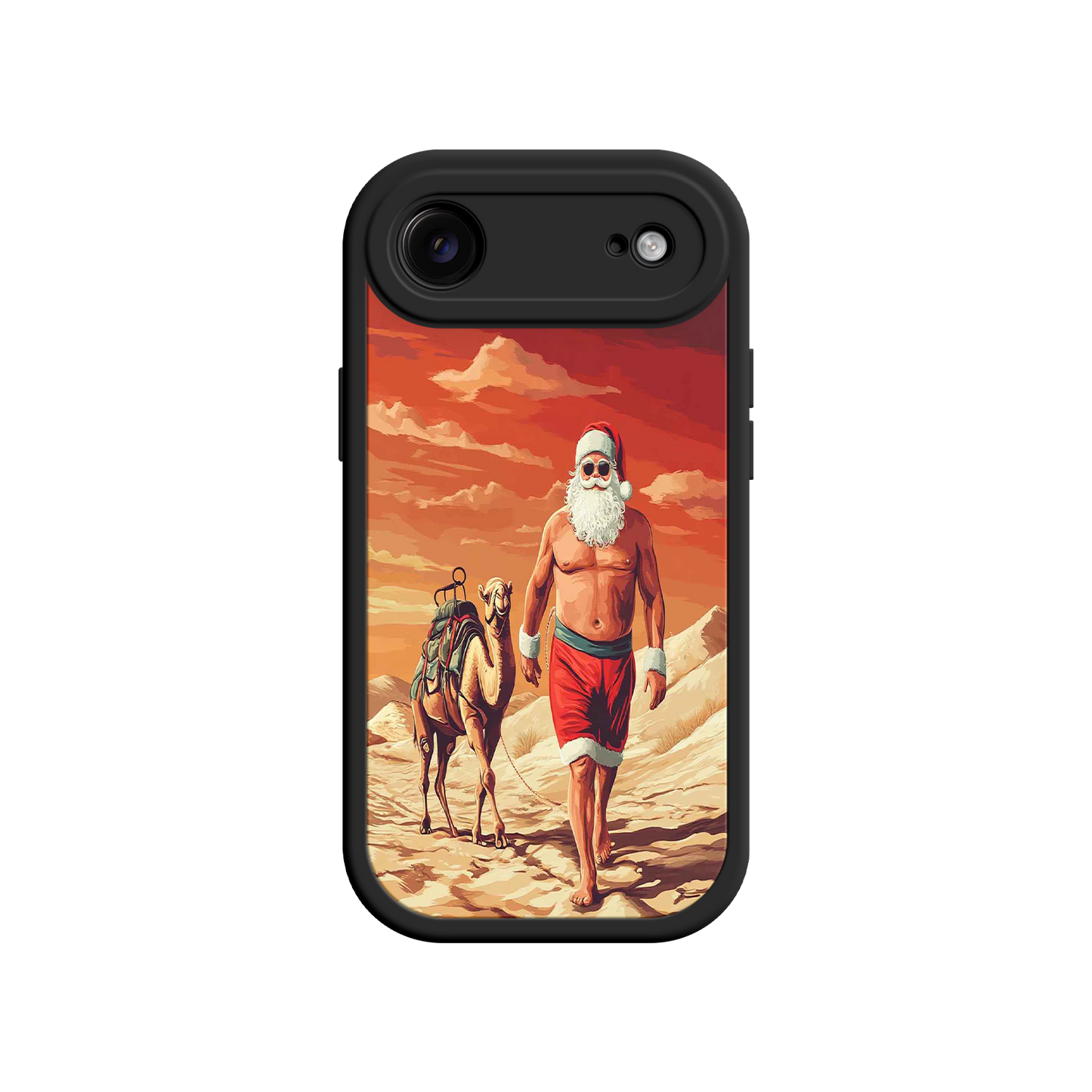 #MC0028 Factory Wholesale Desert Santa iPhone 17 Case – Funny Christmas Design, Muscular Santa & Camel, Holiday Heat Vibes