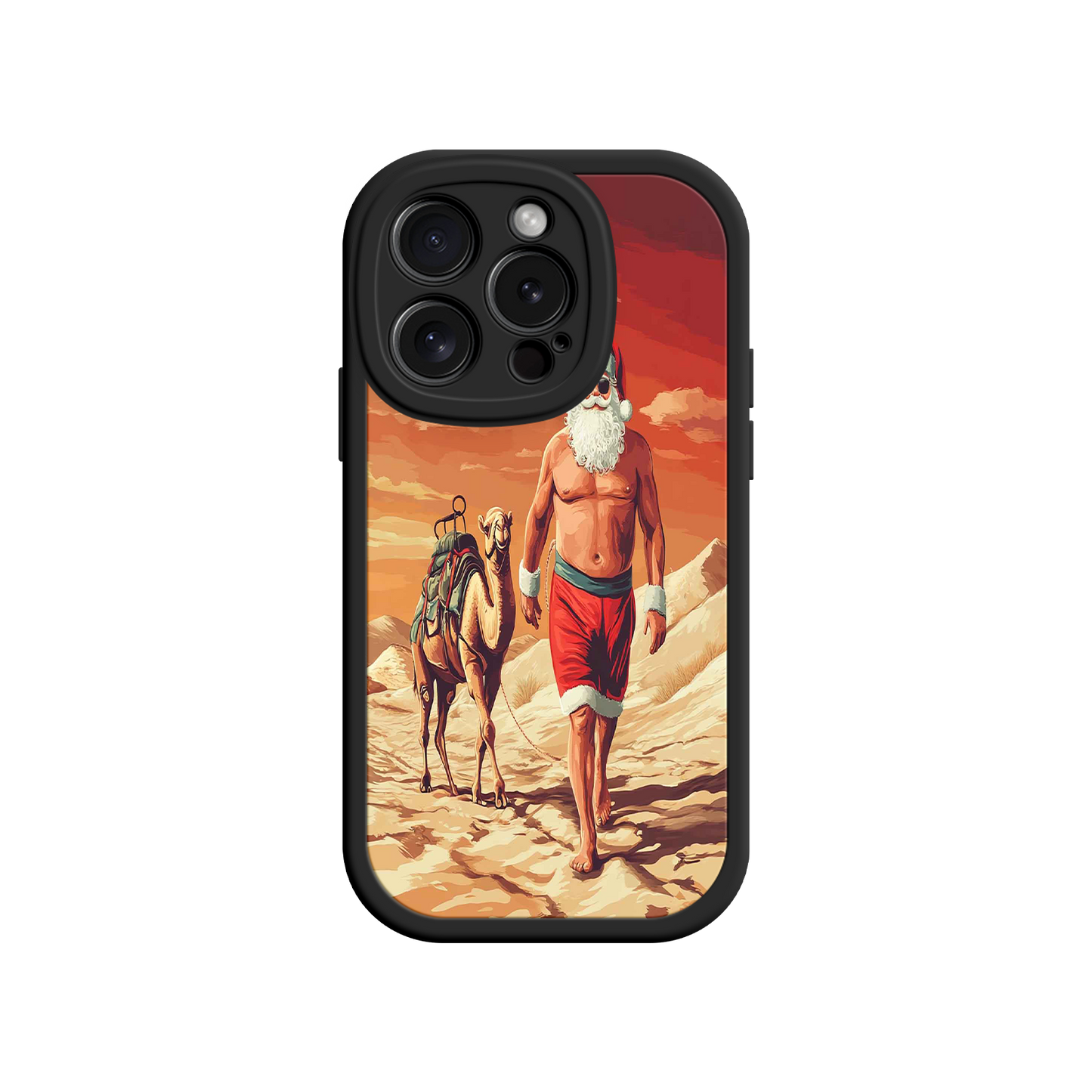 #MC0028 Factory Wholesale Desert Santa iPhone 17 Case – Funny Christmas Design, Muscular Santa & Camel, Holiday Heat Vibes
