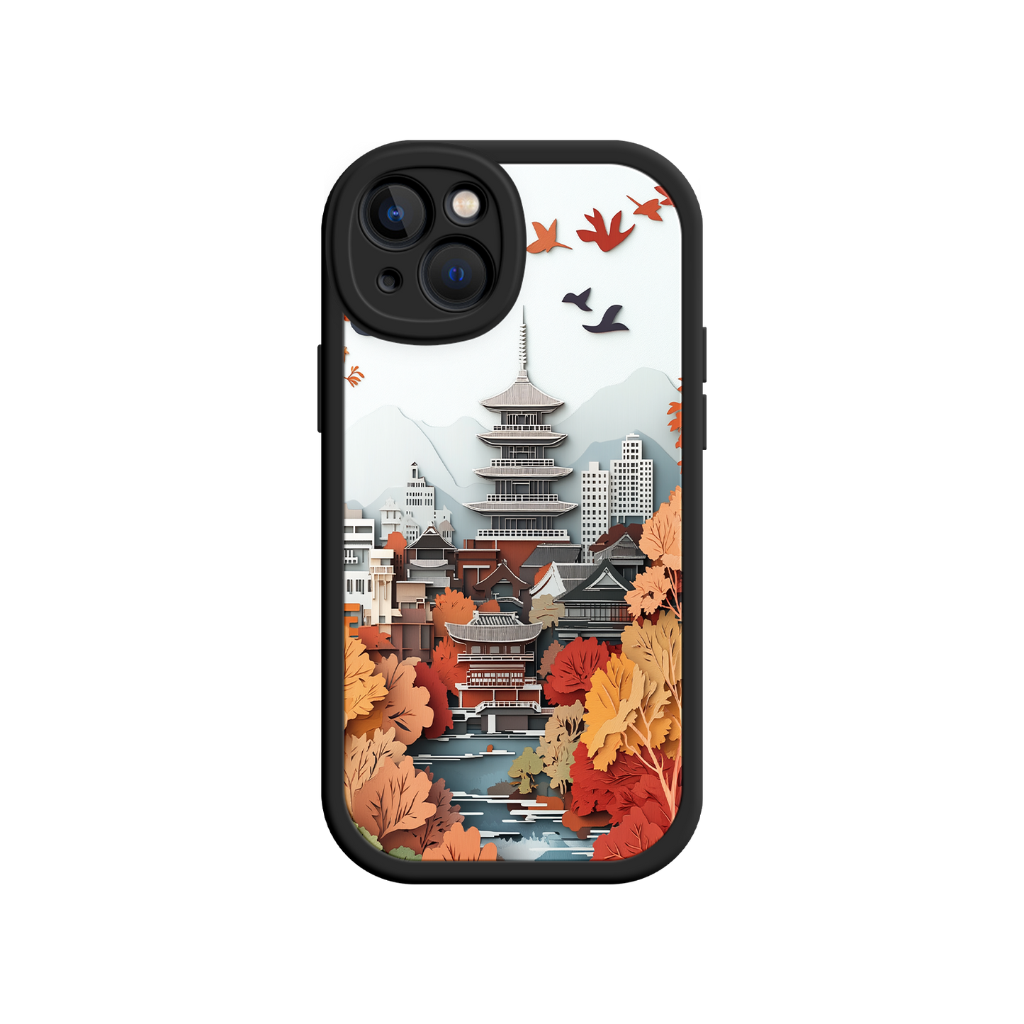 #MC0034 Factory Wholesale Autumn Japanese Landscape iPhone 17 Case – Traditional Japan Scene, Fall Foliage Illustration, Mount Fuji Phone Cover