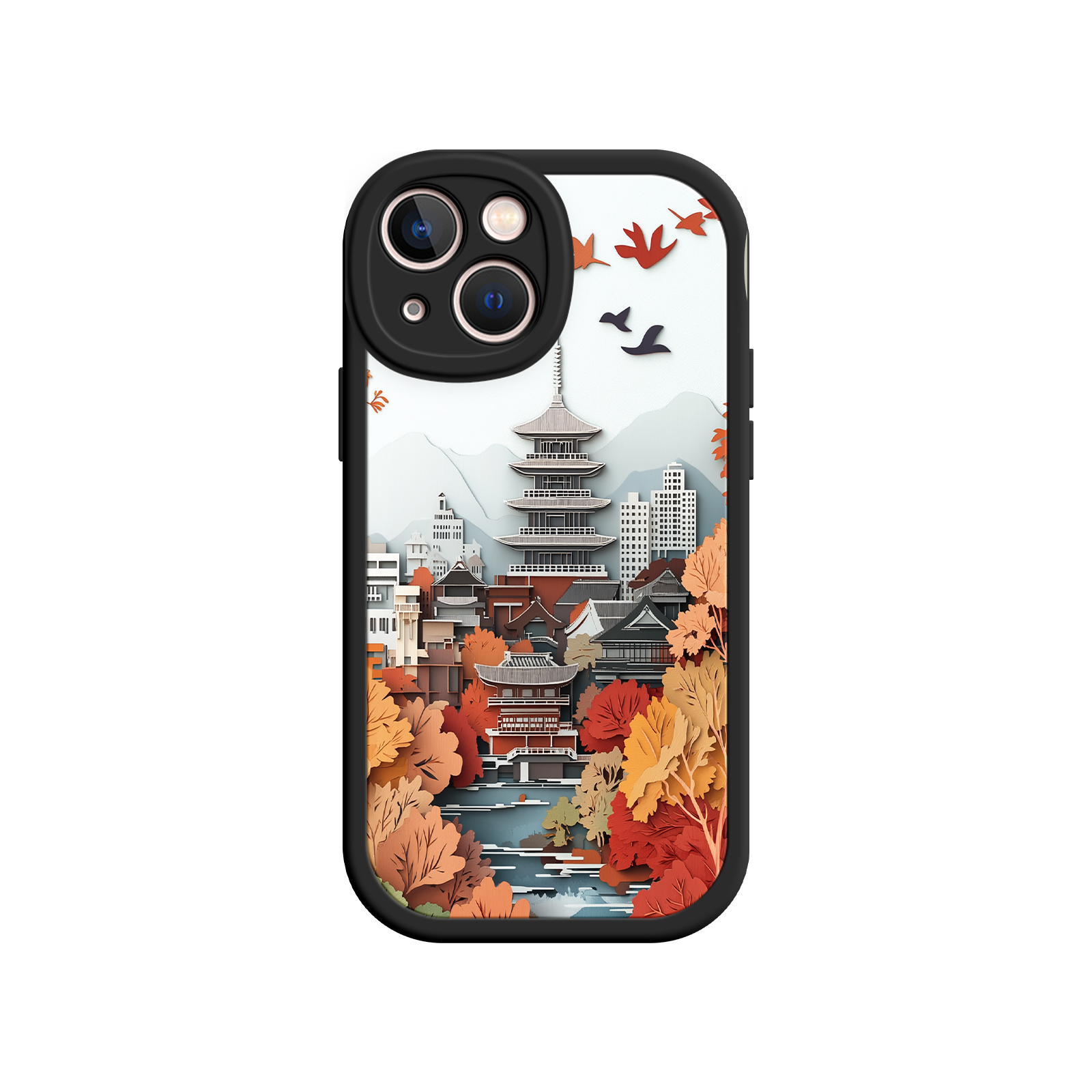 Autumn Japanese Landscape iPhone 17 Case – Traditional Japan Scene, Fall Foliage Illustration, Mount Fuji Phone Cover
