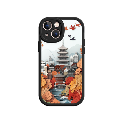 #MC0034 Factory Wholesale Autumn Japanese Landscape iPhone 17 Case – Traditional Japan Scene, Fall Foliage Illustration, Mount Fuji Phone Cover