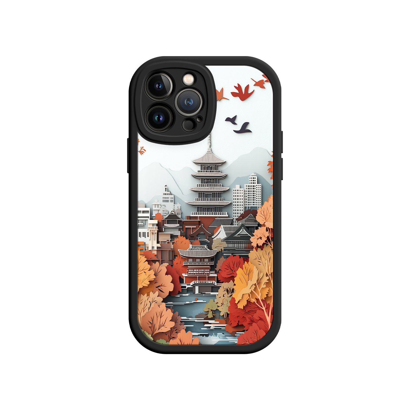 Autumn Japanese Landscape iPhone 17 Case – Traditional Japan Scene, Fall Foliage Illustration, Mount Fuji Phone Cover