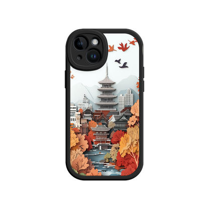 #MC0034 Factory Wholesale Autumn Japanese Landscape iPhone 17 Case – Traditional Japan Scene, Fall Foliage Illustration, Mount Fuji Phone Cover