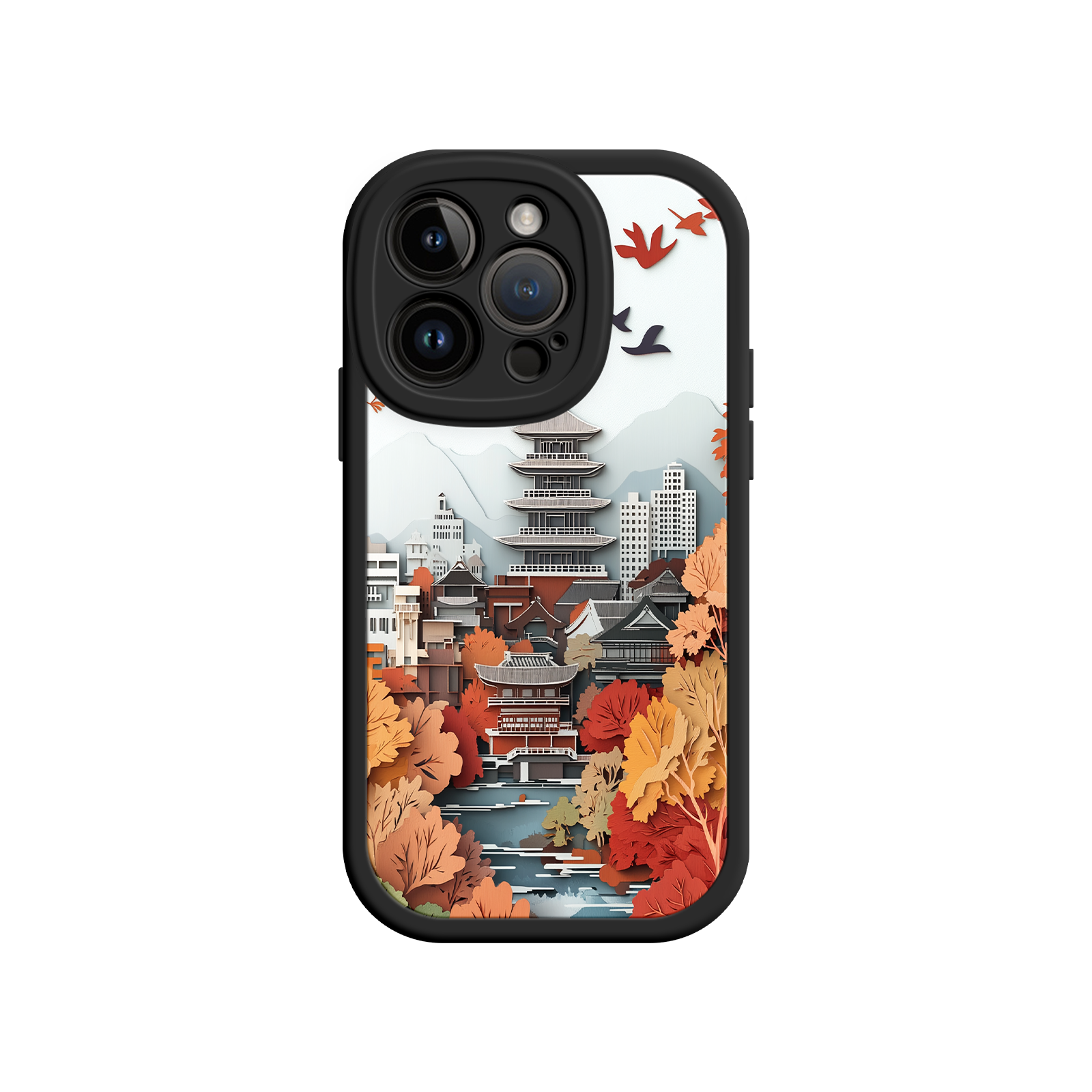 Autumn Japanese Landscape iPhone 17 Case – Traditional Japan Scene, Fall Foliage Illustration, Mount Fuji Phone Cover