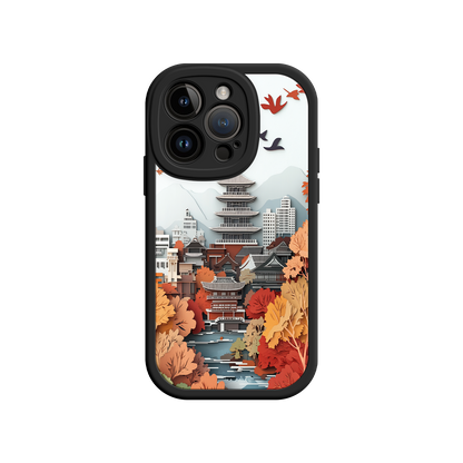 #MC0034 Factory Wholesale Autumn Japanese Landscape iPhone 17 Case – Traditional Japan Scene, Fall Foliage Illustration, Mount Fuji Phone Cover