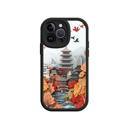 #MC0034 Factory Wholesale Autumn Japanese Landscape iPhone 17 Case – Traditional Japan Scene, Fall Foliage Illustration, Mount Fuji Phone Cover