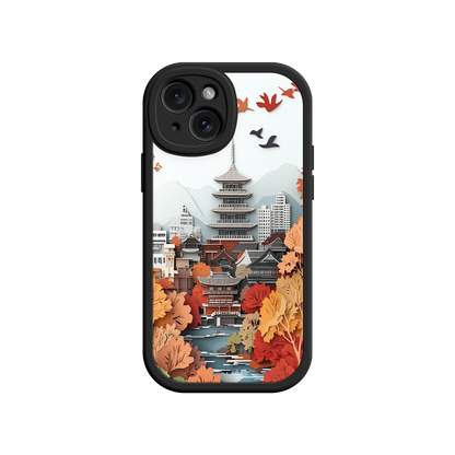 #MC0034 Factory Wholesale Autumn Japanese Landscape iPhone 17 Case – Traditional Japan Scene, Fall Foliage Illustration, Mount Fuji Phone Cover