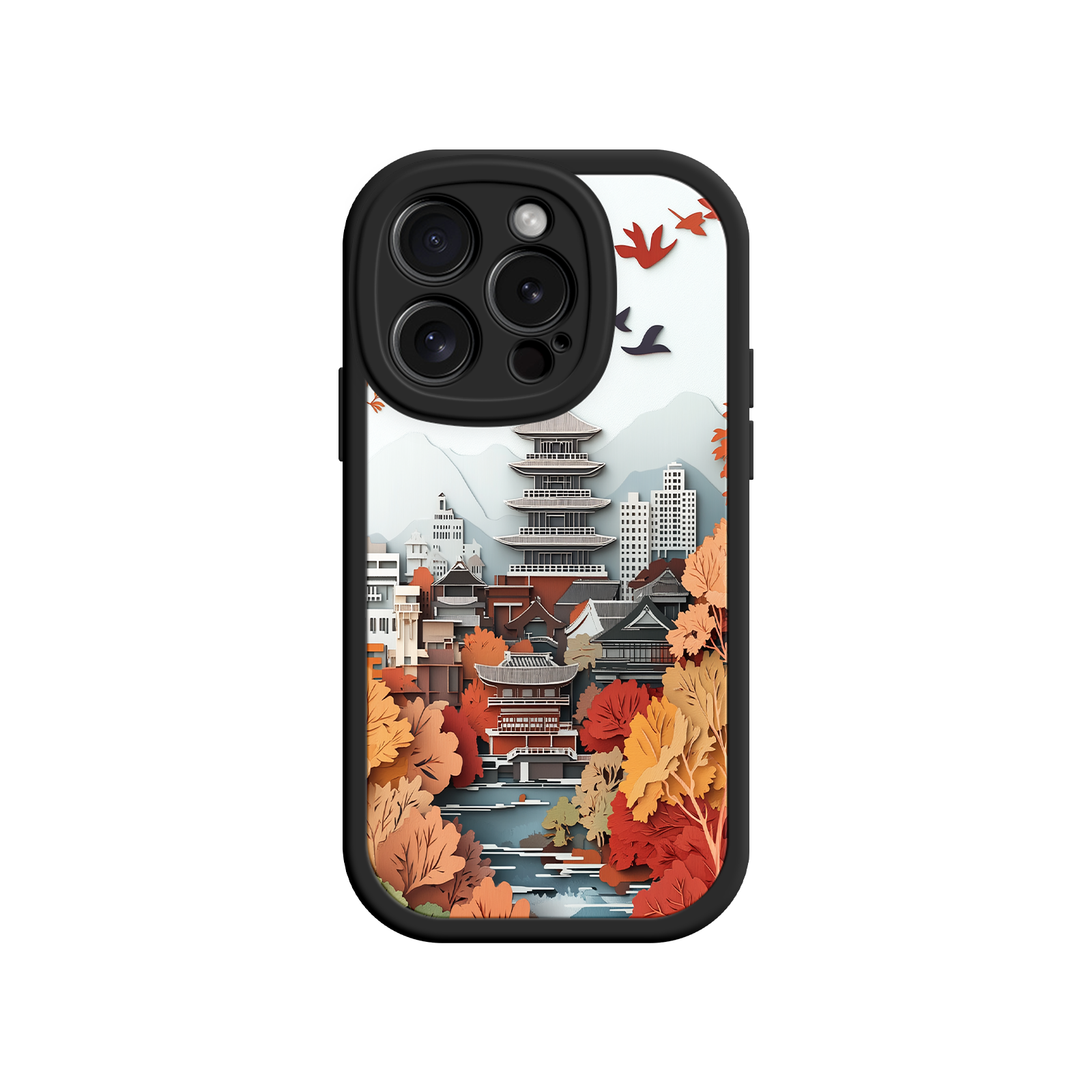 Autumn Japanese Landscape iPhone 17 Case – Traditional Japan Scene, Fall Foliage Illustration, Mount Fuji Phone Cover