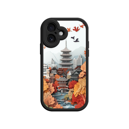 #MC0034 Factory Wholesale Autumn Japanese Landscape iPhone 17 Case – Traditional Japan Scene, Fall Foliage Illustration, Mount Fuji Phone Cover