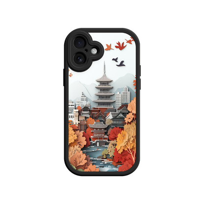 #MC0034 Factory Wholesale Autumn Japanese Landscape iPhone 17 Case – Traditional Japan Scene, Fall Foliage Illustration, Mount Fuji Phone Cover