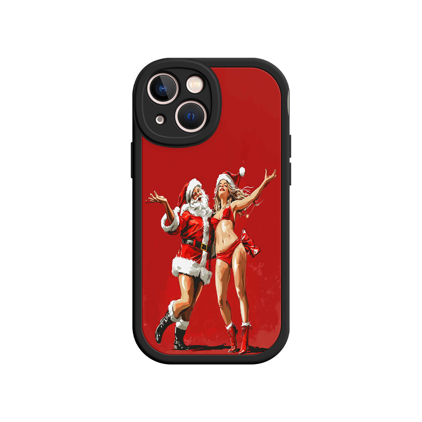 #MC0036 Factory Wholesale Merry & Flirty iPhone 17 Case – Fun Christmas Couple, Bold Red Festive Design, Santa & Sexy Santa Girl