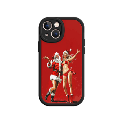 #MC0036 Factory Wholesale Merry & Flirty iPhone 17 Case – Fun Christmas Couple, Bold Red Festive Design, Santa & Sexy Santa Girl