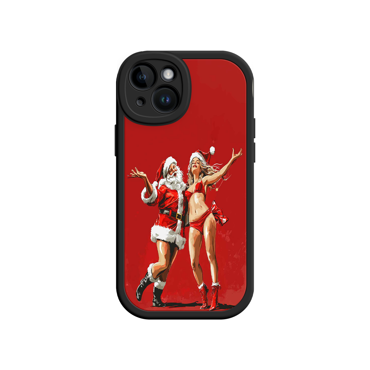 #MC0036 Factory Wholesale Merry & Flirty iPhone 17 Case – Fun Christmas Couple, Bold Red Festive Design, Santa & Sexy Santa Girl